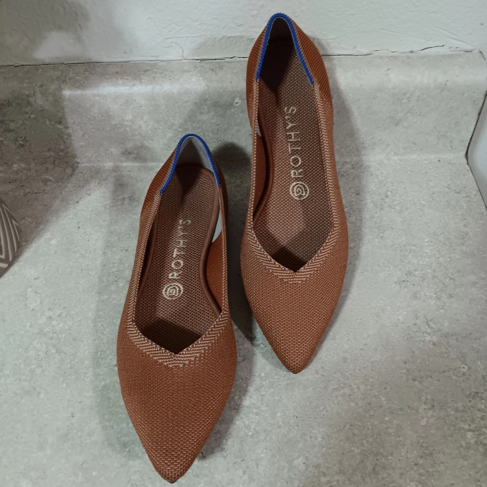 Rothy's Brown Flats with Blue Trim